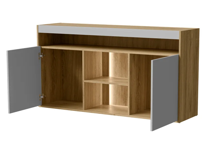 Fiorea Skänk 151 cm LED-belysning - Brun och grå - Förvaring - Förvaringsmöbler - Skänkar & sideboards