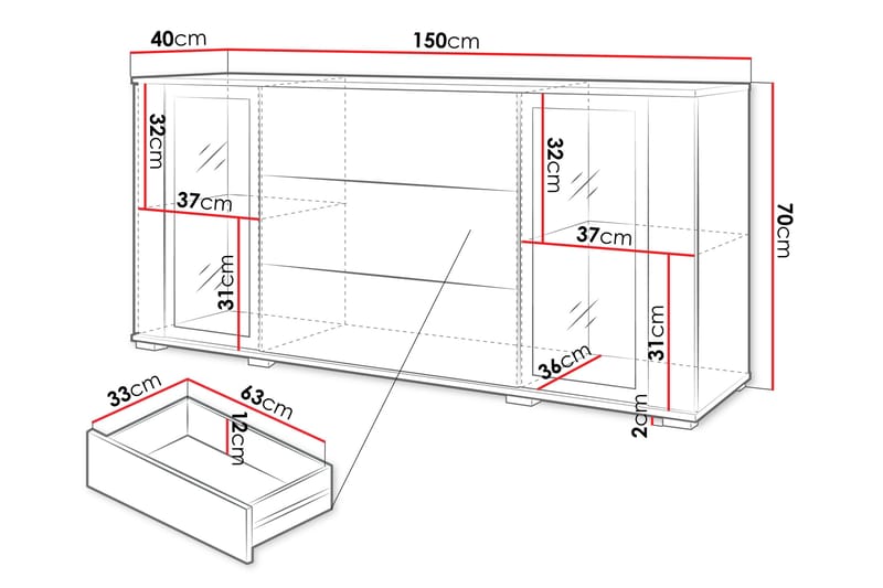 Gamal Skänk 150x40 cm - Vit - Förvaring - Förvaringsmöbler - Skänkar & sideboards
