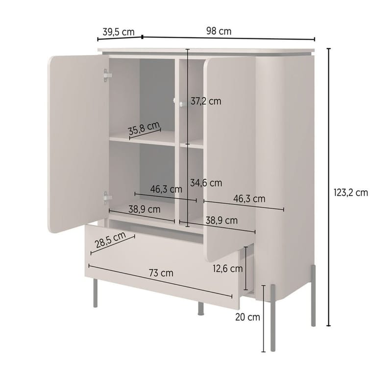 Högskåp Bello 2 Dörrar 1 Låda - Förvaring - Förvaringsmöbler - Byrå