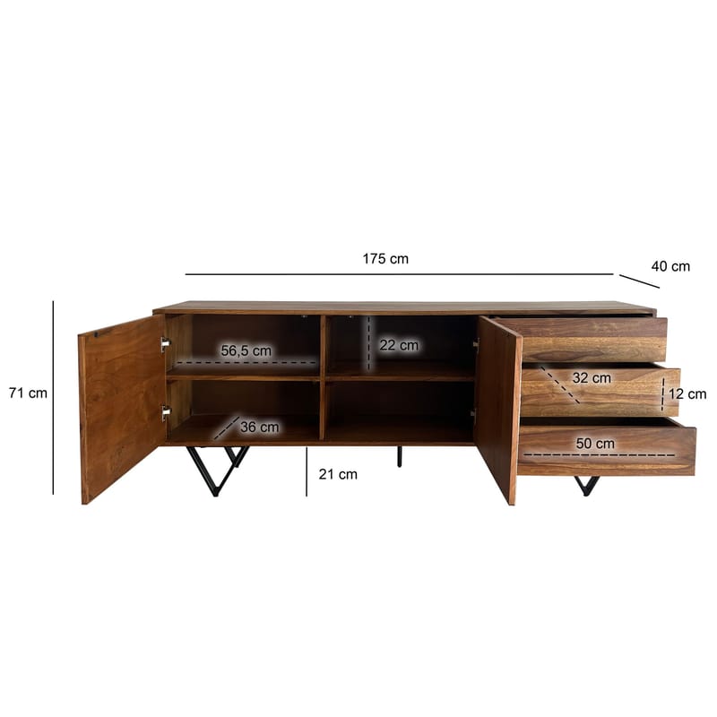 Jesvik Skänk 175x71x40 cm i massivt sheeshamträ med fronter i stenlook - vit och naturligt trä - Förvaring - Förvaringsmöbler - Skänkar & sideboards