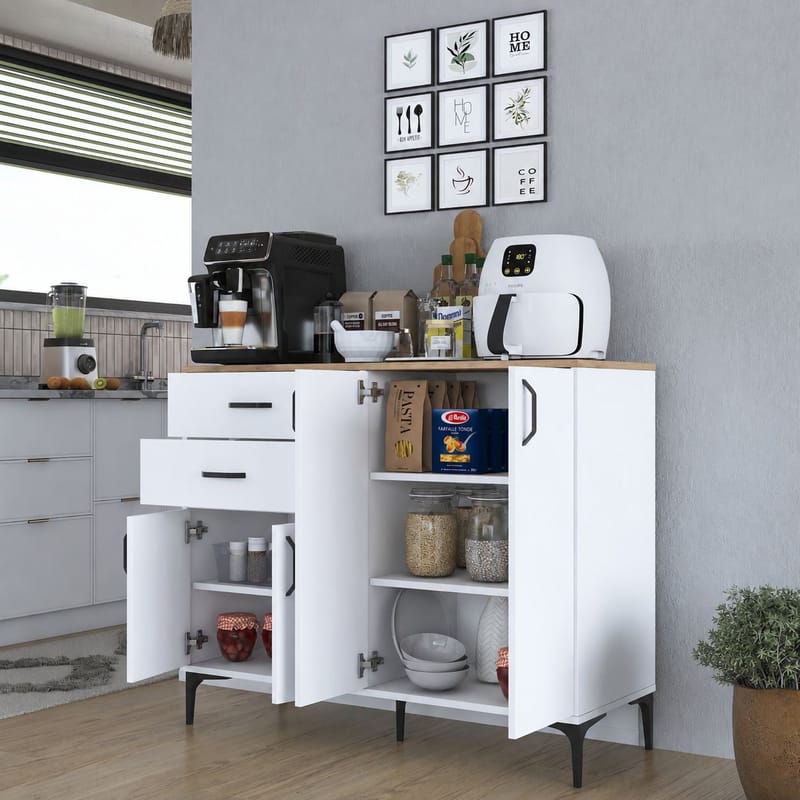 Jornes Multifunktionsskåp 120x98,6x45 cm - Vitt och valnöt - Förvaring - Förvaringsmöbler - Skänkar & sideboards