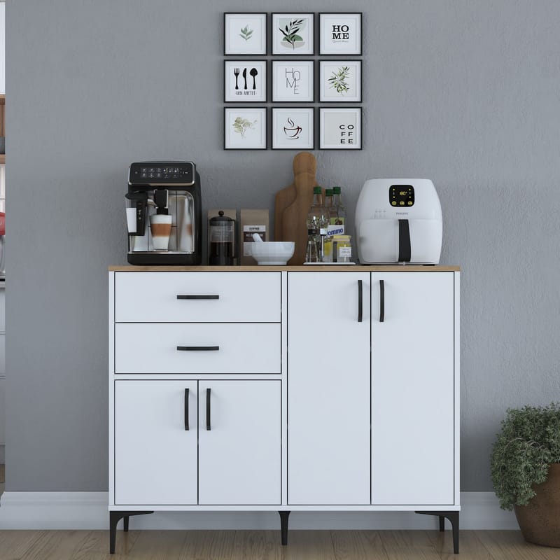 Jornes Multifunktionsskåp 120x98,6x45 cm - Vitt och valnöt - Förvaring - Förvaringsmöbler - Skänkar & sideboards