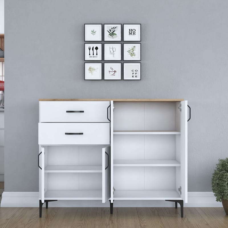 Jornes Multifunktionsskåp 120x98,6x45 cm - Vitt och valnöt - Förvaring - Förvaringsmöbler - Skänkar & sideboards