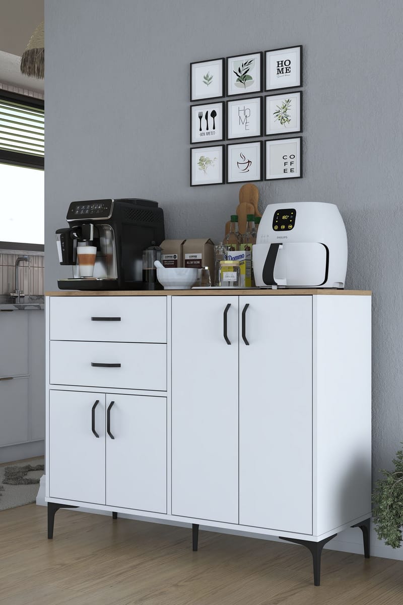Jornes Multifunktionsskåp 120x98,6x45 cm - Vitt och valnöt - Förvaring - Förvaringsmöbler - Skänkar & sideboards