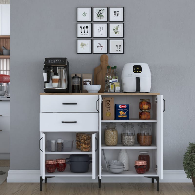 Jornes Multifunktionsskåp 120x98,6x45 cm - Vitt och valnöt - Förvaring - Förvaringsmöbler - Skänkar & sideboards