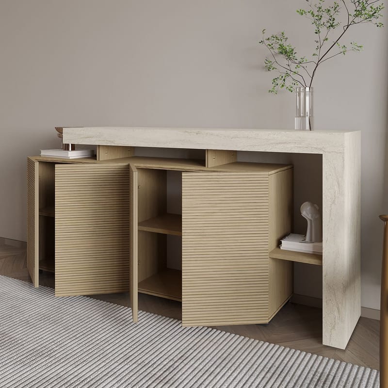 Jurukovo Konsol 170x80x35 cm - Travertin och varm ek - Förvaring - Förvaringsmöbler - Skänkar & sideboards