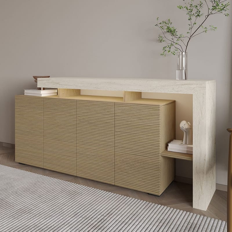 Jurukovo Konsol 170x80x35 cm - Travertin och varm ek - Förvaring - Förvaringsmöbler - Skänkar & sideboards