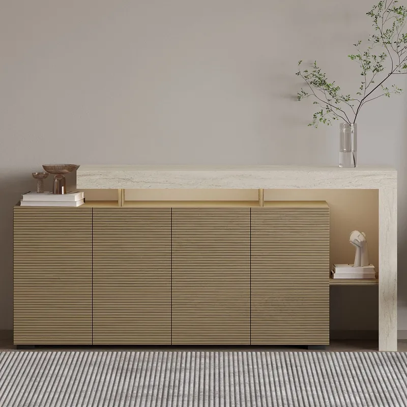 Jurukovo Konsol 170x80x35 cm - Travertin och varm ek - Förvaring - Förvaringsmöbler - Skänkar & sideboards
