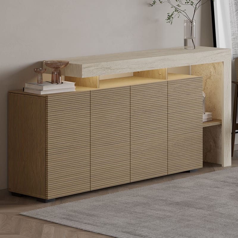 Jurukovo Konsol 170x80x35 cm - Travertin och varm ek - Förvaring - Förvaringsmöbler - Skänkar & sideboards
