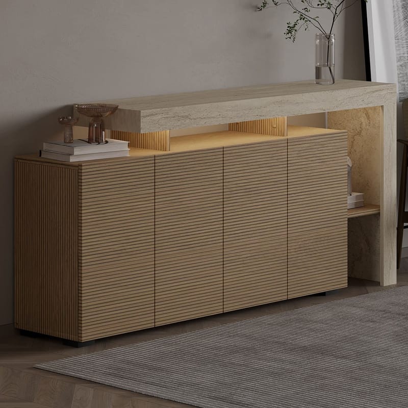 Jurukovo Konsol 170x80x35 cm - Travertin och varm ek - Förvaring - Förvaringsmöbler - Skänkar & sideboards
