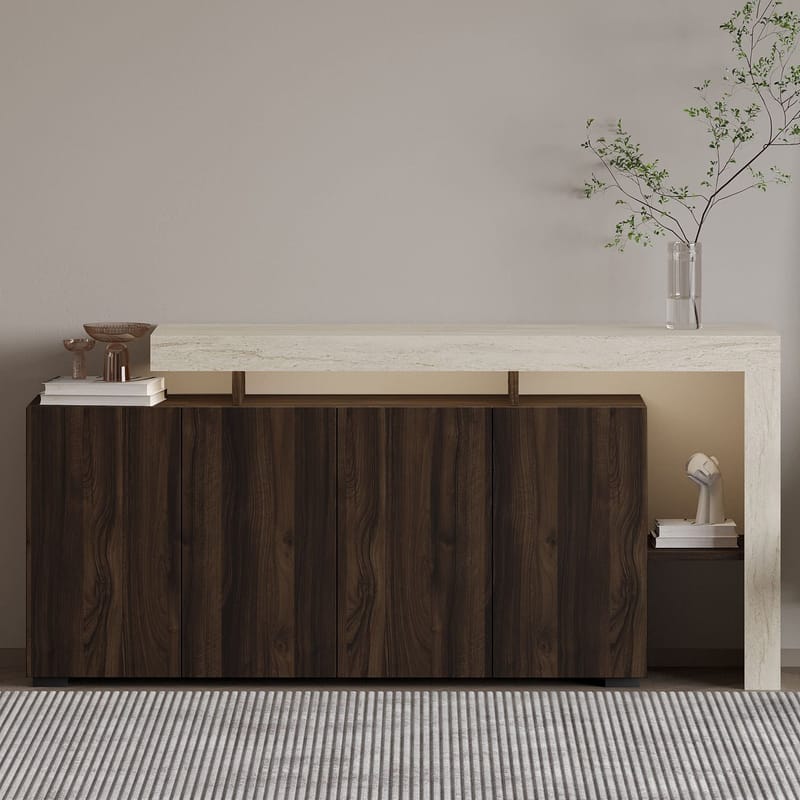 Jurukovo Konsol 170x80x35 cm - Travertine och Walnut - Förvaring - Förvaringsmöbler - Skänkar & sideboards