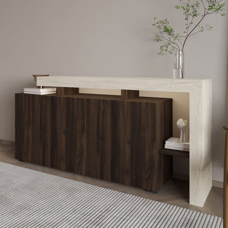 Jurukovo Konsol 170x80x35 cm - Travertine och Walnut - Förvaring - Förvaringsmöbler - Skänkar & sideboards
