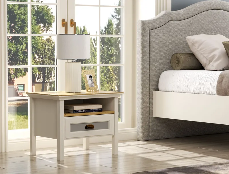 Lilena Sängbord 60 cm - Crème, ek, grå - Förvaring - Förvaringsmöbler - Byrå