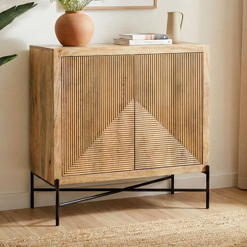 Livano Sideboard 91 cm 3D-mönster Industriell stil - varm ljusbrun och svart - Förvaring - Förvaringsmöbler - Skänkar & sideboards