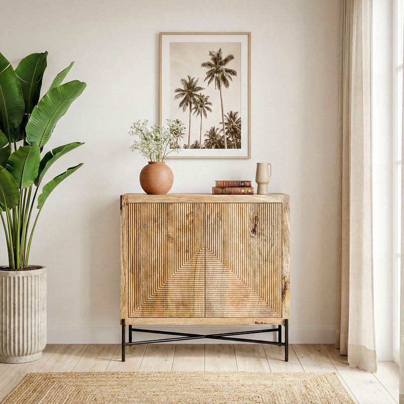 Livano Sideboard 91 cm 3D-mönster Industriell stil - varm ljusbrun och svart - Förvaring - Förvaringsmöbler - Skänkar & sideboards