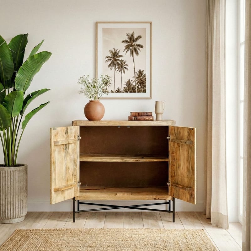 Livano Sideboard 91 cm 3D-mönster Industriell stil - varm ljusbrun och svart - Förvaring - Förvaringsmöbler - Skänkar & sideboards