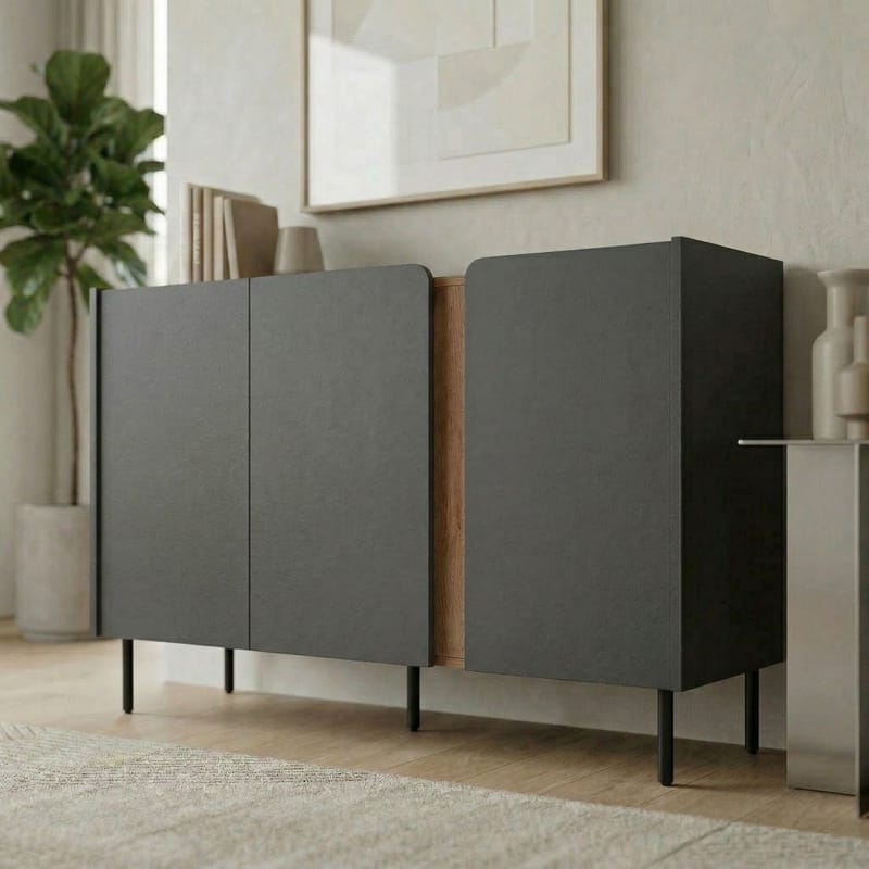 Lomar Konsol 150x82,9x40,5 cm - Antracit/Naturlig ek svart - Förvaring - Förvaringsmöbler - Skänkar & sideboards