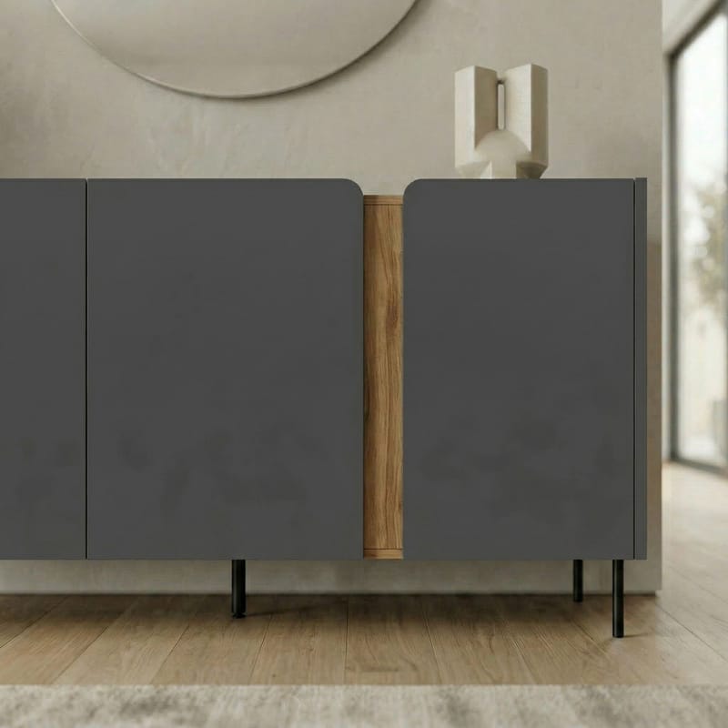 Lomar Konsol 150x82,9x40,5 cm - Antracit/Naturlig ek svart - Förvaring - Förvaringsmöbler - Skänkar & sideboards