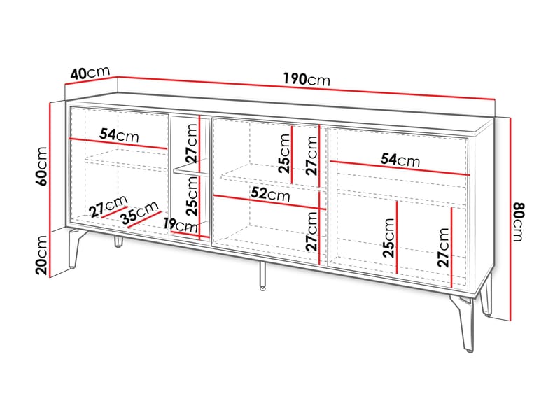 Lorvenn Skänk 190x40 cm - Brun/Svart - Förvaring - Förvaringsmöbler - Skänkar & sideboards