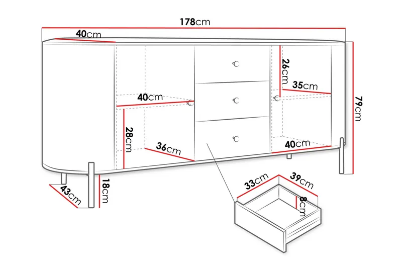 Maggio Skänk 178x43 cm - Beige - Förvaring - Förvaringsmöbler - Skänkar & sideboards