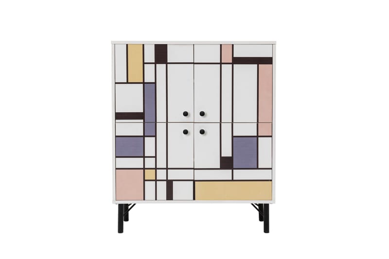 MIDIA Highboard 95x111 cm Vit/Brun/Lila/Gul - Förvaring - Förvaringsmöbler - Byrå