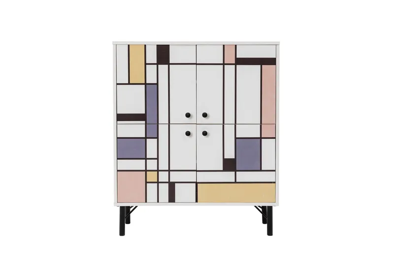 Midia Highboard 95x111 cm Vit/Brun/Lila/Gul, Hanah Home