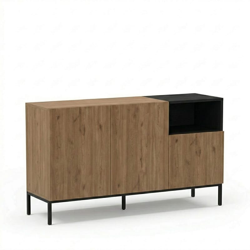 Morlen Konsol 140x80x41,8 cm, Natural Oak, Wood Black, Sandstone