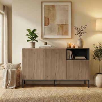 Morlen Konsol 140x80x41,8 cm - Natural Oak, Wood Black, Sandstone - Förvaring - Förvaringsmöbler - Skänkar & sideboards