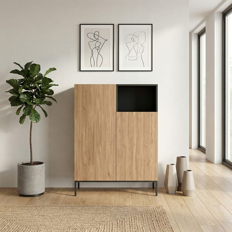Morlen Sideboard 90x120x41,8 cm - Natural Oak, Wood Black, Sandstone - Förvaring - Förvaringsmöbler - Skänkar & sideboards