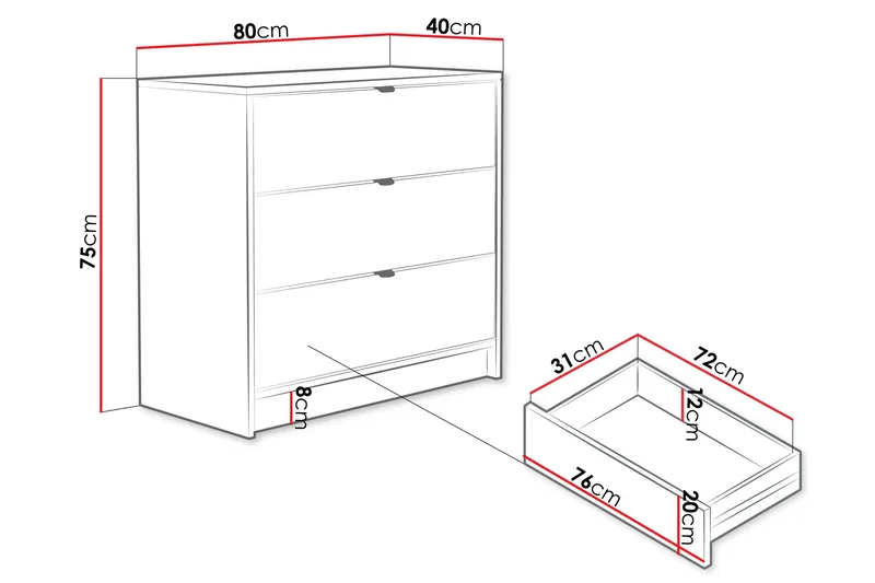 Novaj Hög byrå 80x40x75 cm i Trä med Förvaringslådor - Beige - Förvaring - Förvaringsmöbler - Byrå