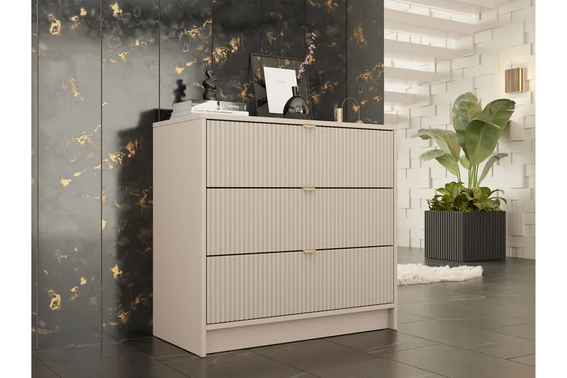 Novaj Hög byrå 80x40x75 cm i Trä med Förvaringslådor - Beige - Förvaring - Förvaringsmöbler - Byrå