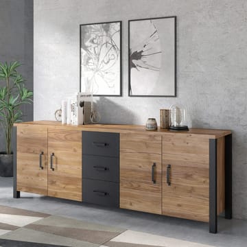 Olin Skänk med 4 Dörrar och 3 Lådor 220 cm i Trä med Furuutseende - Mellanbrun - Förvaring - Förvaringsmöbler - Skänkar & sideboards