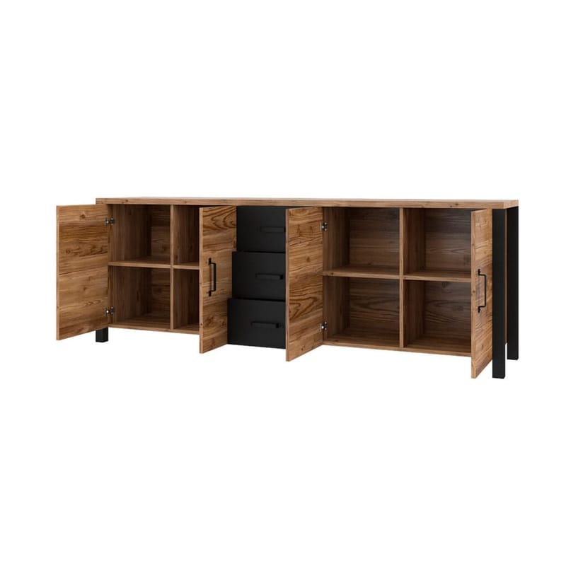 Olin Skänk med 4 Dörrar och 3 Lådor 220 cm i Trä med Furuutseende - Mellanbrun - Förvaring - Förvaringsmöbler - Skänkar & sideboards