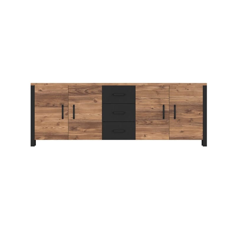 Olin Skänk med 4 Dörrar och 3 Lådor 220 cm i Trä med Furuutseende - Mellanbrun - Förvaring - Förvaringsmöbler - Skänkar & sideboards