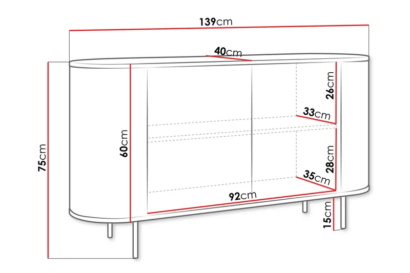 Pantego Skänk 139x40 cm - Brun - Förvaring - Förvaringsmöbler - Skänkar & sideboards