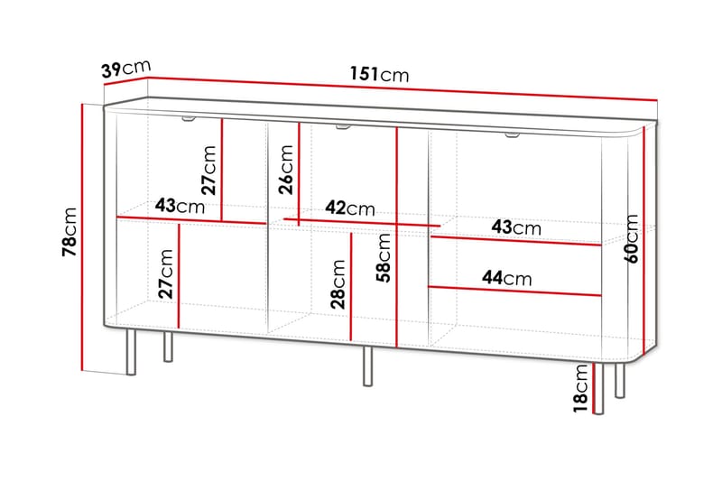 Pollena Skänk 151x39 cm - Brun - Förvaring - Förvaringsmöbler - Skänkar & sideboards