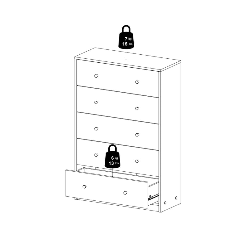 Renor Byrå med 5 lådor Vit 72x30x108 cm - Förvaring - Förvaringsmöbler - Byrå