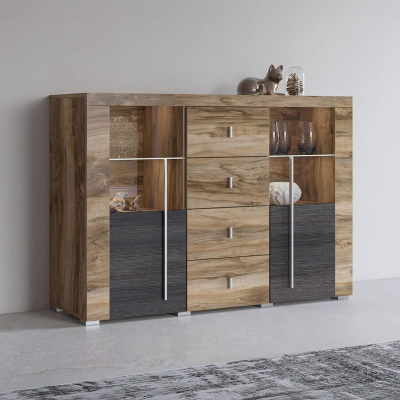 Roger Skänk med 2 Dörrar och 4 Lådor 132 cm i Trä med Valnötsutseende - Brun - Förvaring - Förvaringsmöbler - Skänkar & sideboards