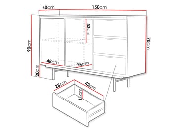 Rolden Skänk 150x90 cm i Trä med Ekutseende och Metallben - Svart|Brun - Förvaring - Förvaringsmöbler - Skänkar & sideboards