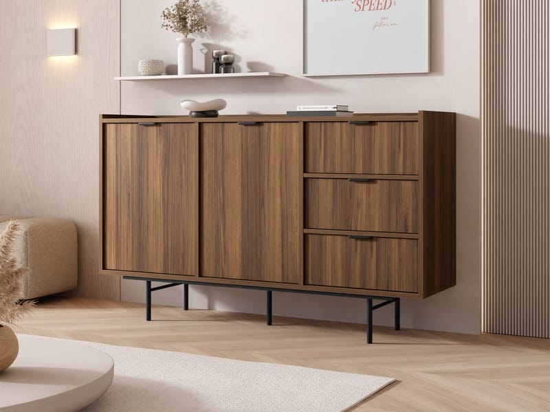 Rolden Skänk 150x90 cm i Trä med Valnötsutseende och Metallben - Valnöt - Förvaring - Förvaringsmöbler - Skänkar & sideboards