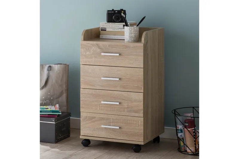 Rullkontejner Wohnling 4 lådor med hjul, förvaringsbricka, foliebelagd spånskiva, modern stil Sonoma - Sonoma - Förvaring - Förvaringsmöbler - Byrå
