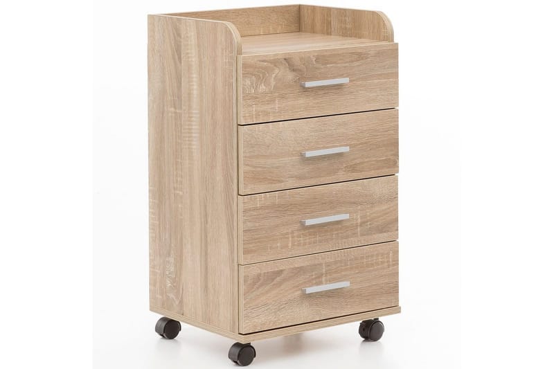 Rullkontejner Wohnling 4 lådor med hjul, förvaringsbricka, foliebelagd spånskiva, modern stil Sonoma, Sonoma