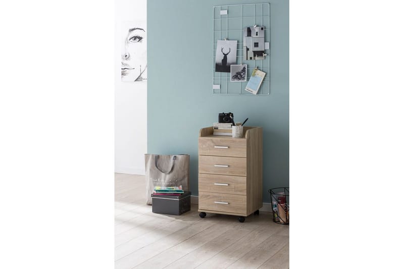 Rullkontejner Wohnling 4 lådor med hjul, förvaringsbricka, foliebelagd spånskiva, modern stil Sonoma - Sonoma - Förvaring - Förvaringsmöbler - Byrå