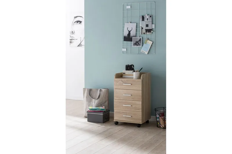 Rullkontejner Wohnling 4 lådor med hjul, förvaringsbricka, foliebelagd spånskiva, modern stil Sonoma - Sonoma - Förvaring - Kontorsförvaring - Hurtsar