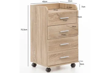 Rullkontejner Wohnling 4 lådor med hjul, förvaringsbricka, foliebelagd spånskiva, modern stil Sonoma - Sonoma - Förvaring - Kontorsförvaring - Hurtsar