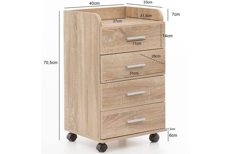 Rullkontejner Wohnling 4 lådor med hjul, förvaringsbricka, foliebelagd spånskiva, modern stil Sonoma - Sonoma - Förvaring - Kontorsförvaring - Hurtsar