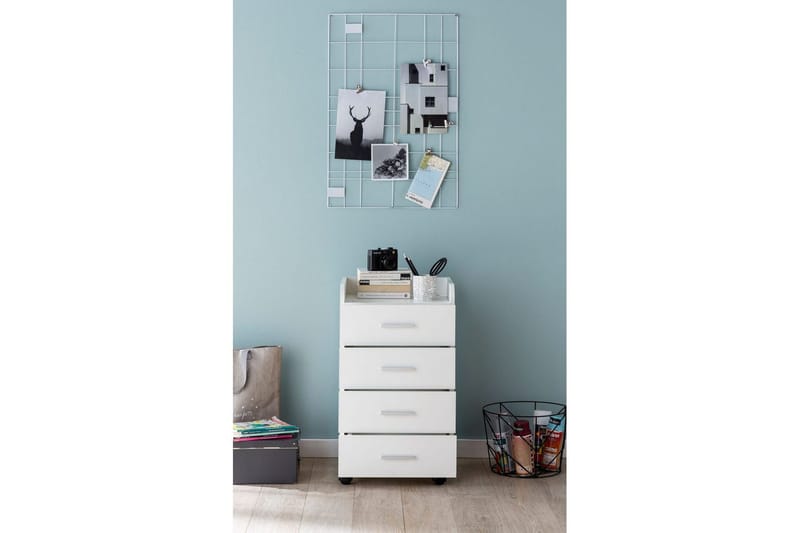 Rullkontejner Wohnling 4 lådor med hjul, förvaringsbricka, foliebelagd spånskiva, modern stil Vit - Vit - Förvaring - Kontorsförvaring - Hurtsar