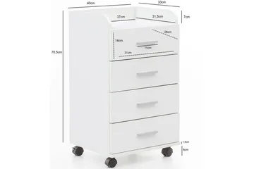 Rullkontejner Wohnling 4 lådor med hjul, förvaringsbricka, foliebelagd spånskiva, modern stil Vit - Vit - Förvaring - Kontorsförvaring - Hurtsar