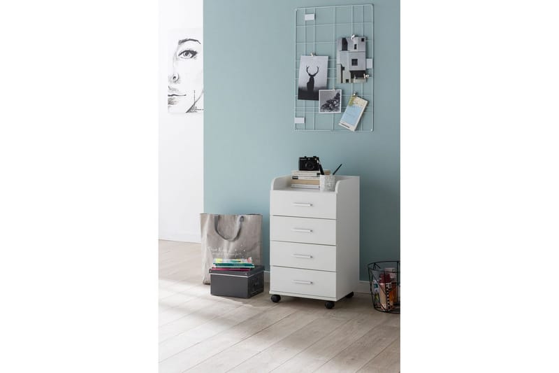 Rullkontejner Wohnling 4 lådor med hjul, förvaringsbricka, foliebelagd spånskiva, modern stil Vit - Vit - Förvaring - Förvaringsmöbler - Byrå