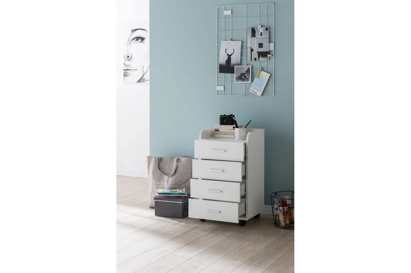 Rullkontejner Wohnling 4 lådor med hjul, förvaringsbricka, foliebelagd spånskiva, modern stil Vit - Vit - Förvaring - Förvaringsmöbler - Byrå